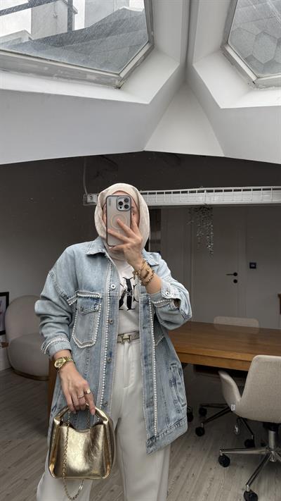 Özel Tasarım İnci Denim Ceket