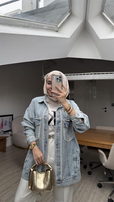 Özel Tasarım İnci Denim Ceket