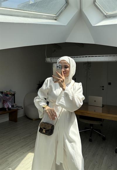 Pera İkili Tensel Kimono Takım - Beyaz 