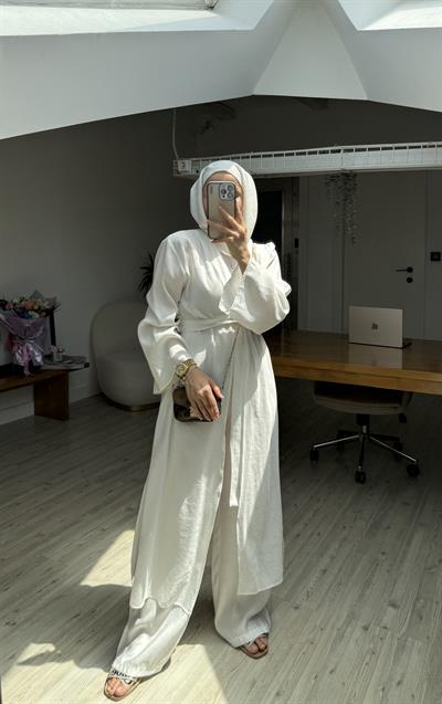 Pera İkili Tensel Kimono Takım - Beyaz 
