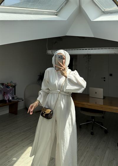 Pera İkili Tensel Kimono Takım - Beyaz 
