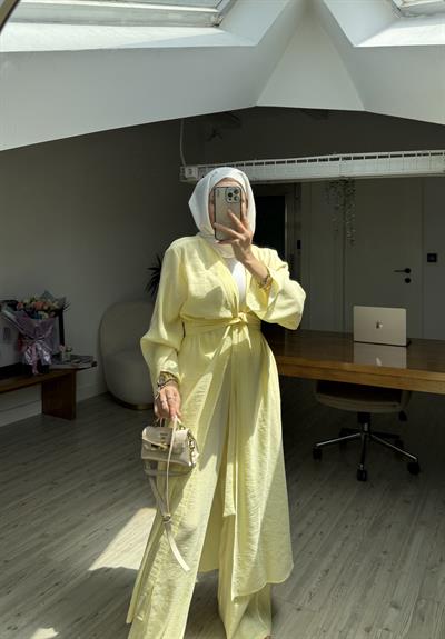 Pera İkili Tensel Kimono Takım - Sarı 