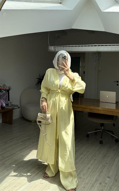 Pera İkili Tensel Kimono Takım - Sarı 