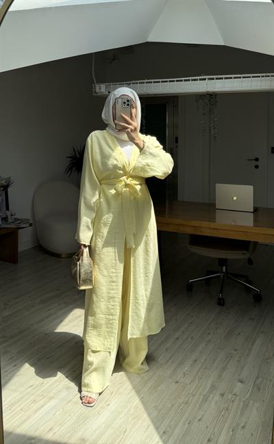 Pera İkili Tensel Kimono Takım - Sarı 