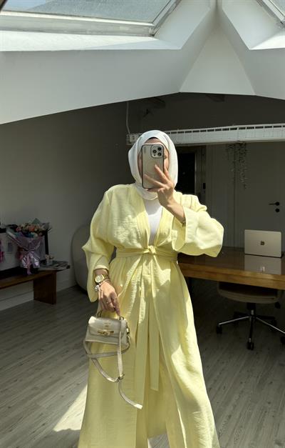 Pera İkili Tensel Kimono Takım - Sarı 