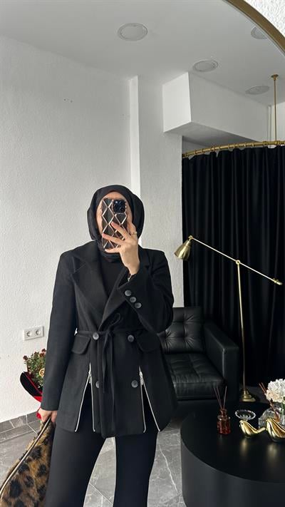 Premium Tasarım Kaşe Ceket-Siyah
