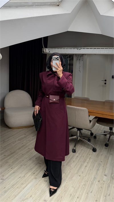 ŞALLI ÇANTA AKSESUARLI TRENÇKOT - BORDO
