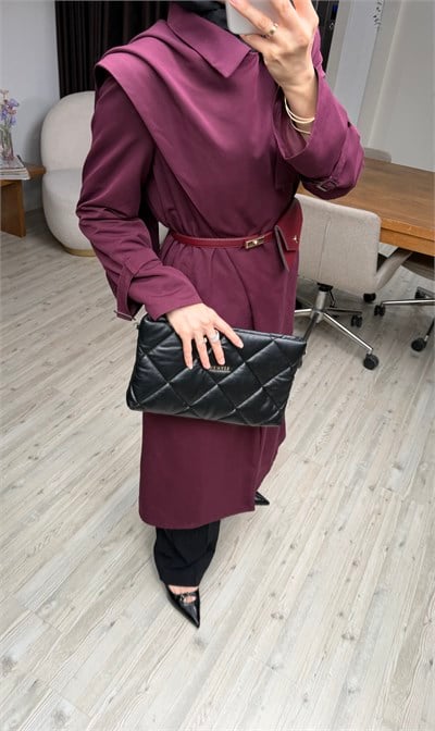 ŞALLI ÇANTA AKSESUARLI TRENÇKOT - BORDO