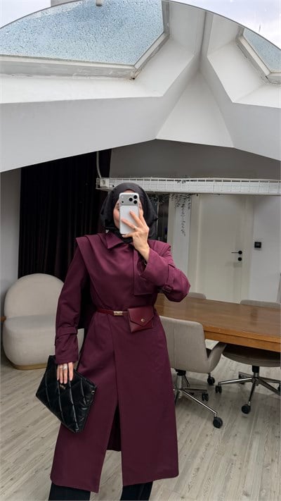 ŞALLI ÇANTA AKSESUARLI TRENÇKOT - BORDO