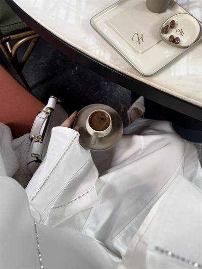 Swarovski Pelerinli Tasarım Elbise Beyaz