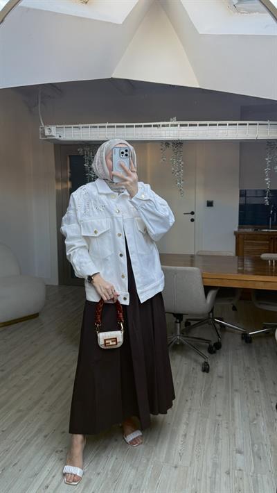 Volanlı Premium Poplin Etek Acı Kahve