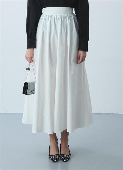 Volanlı Premium Poplin Etek Beyaz