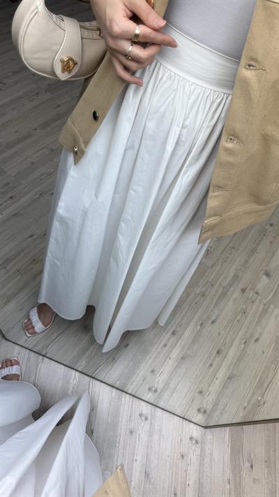 Volanlı Premium Poplin Etek Beyaz