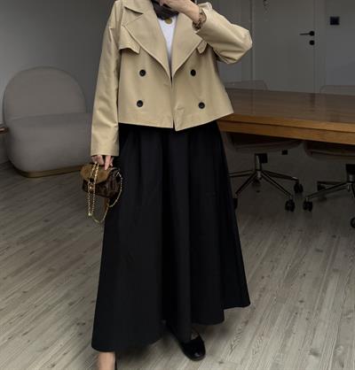 Volanlı Premium Poplin Etek Siyah