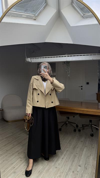Volanlı Premium Poplin Etek Siyah
