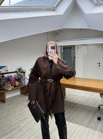 Yeni Helen Saçaklı Kaban Ceket - Acı Kahve