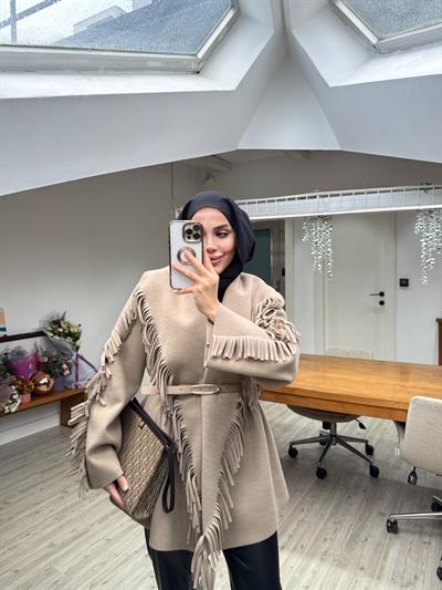 Yeni Helen Saçaklı Kaban Ceket - Bej