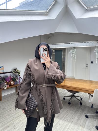 Yeni Helen Saçaklı Kaban Ceket - Mocca