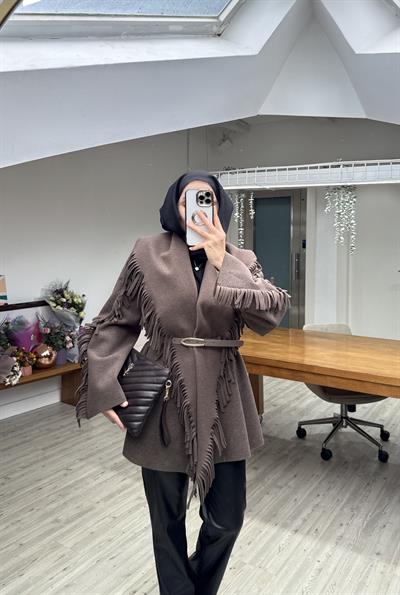 Yeni Helen Saçaklı Kaban Ceket - Mocca