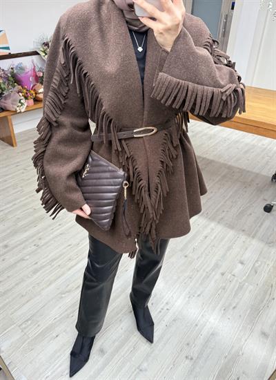 Yeni Helen Saçaklı Kaban Ceket - Mocca