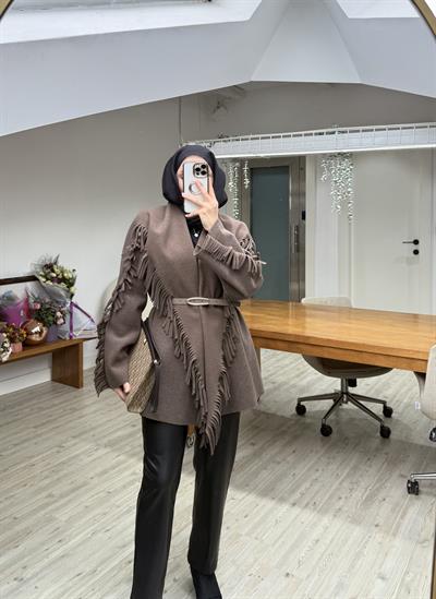 Yeni Helen Saçaklı Kaban Ceket - Mocca