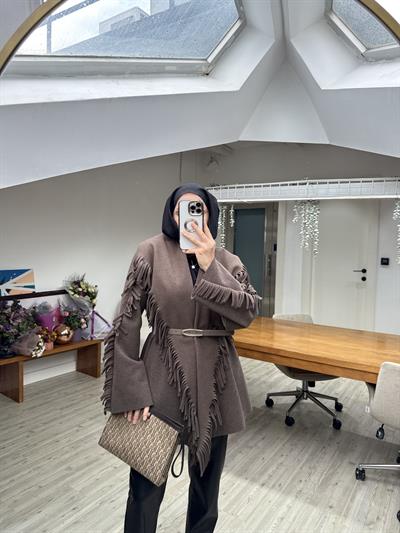 Yeni Helen Saçaklı Kaban Ceket - Mocca