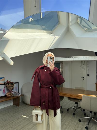 Yeni Model Rana Kaşe Kaban Bordo