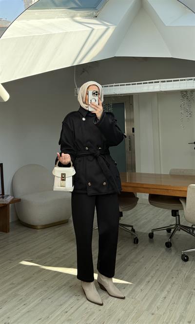 Yeni Model Rana Kaşe Kaban Siyah