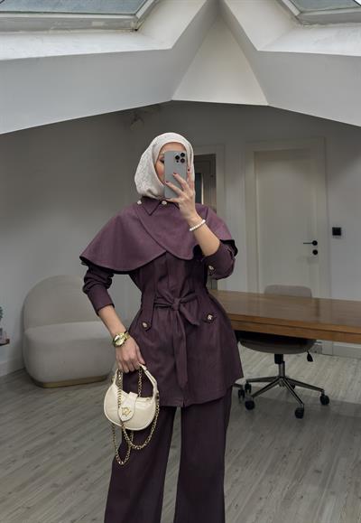 Yeni Sezon Pelerinli Denim Tasarım Takım Bordo ÖN SİPARİŞ