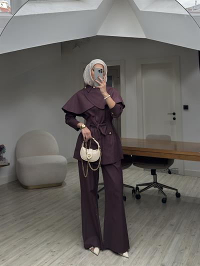 Yeni Sezon Pelerinli Denim Tasarım Takım Bordo ÖN SİPARİŞ