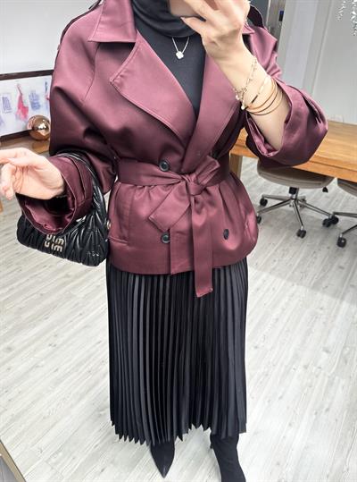 Yeniii Premium Kruvaze Trençkot Bordo