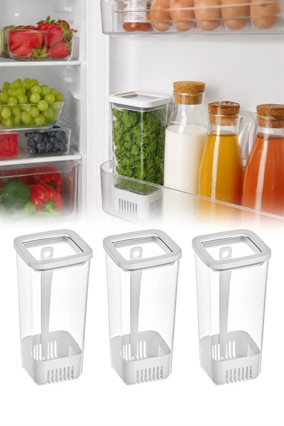 3'lü Kare Yeşillik Saklama Kabı 1700 ML Kapaklı Marul Maydanoz Taze Ot Saklama Kutusu VP-007