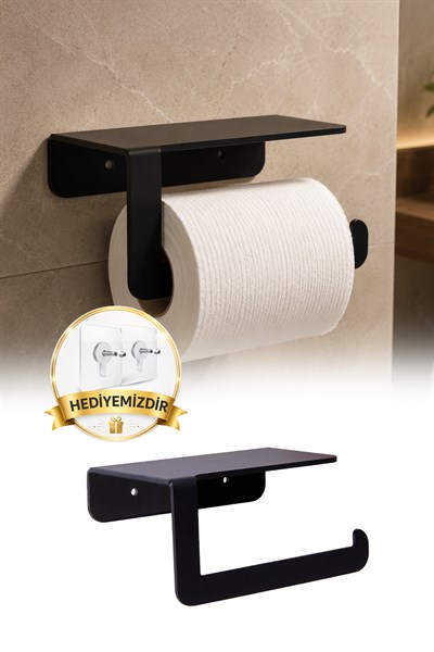 Metal Raflı Tuvalet Kağıtlığı Siyah WC Kağıtlığı Raflı Tuvalet Kağıdı Askısı