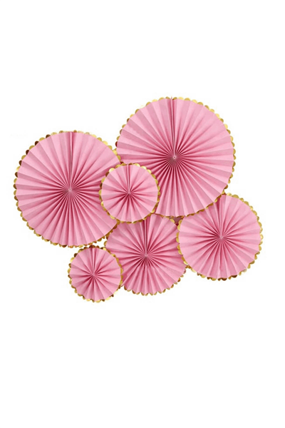 Yelpaze Kağıt 6lı Set Pembe & Altın
