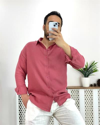 Gül Kurusu Oversize Müslin Gömlek G0022