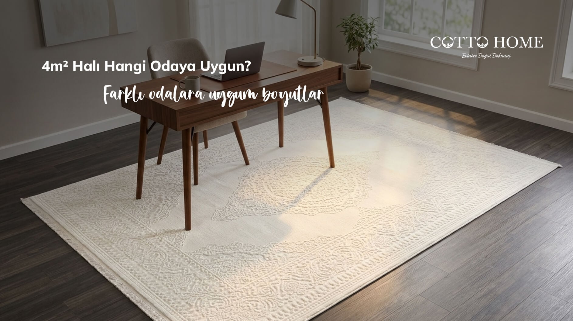 4 m² ölçüsünde nötr tonlu modern oturma odası halısı