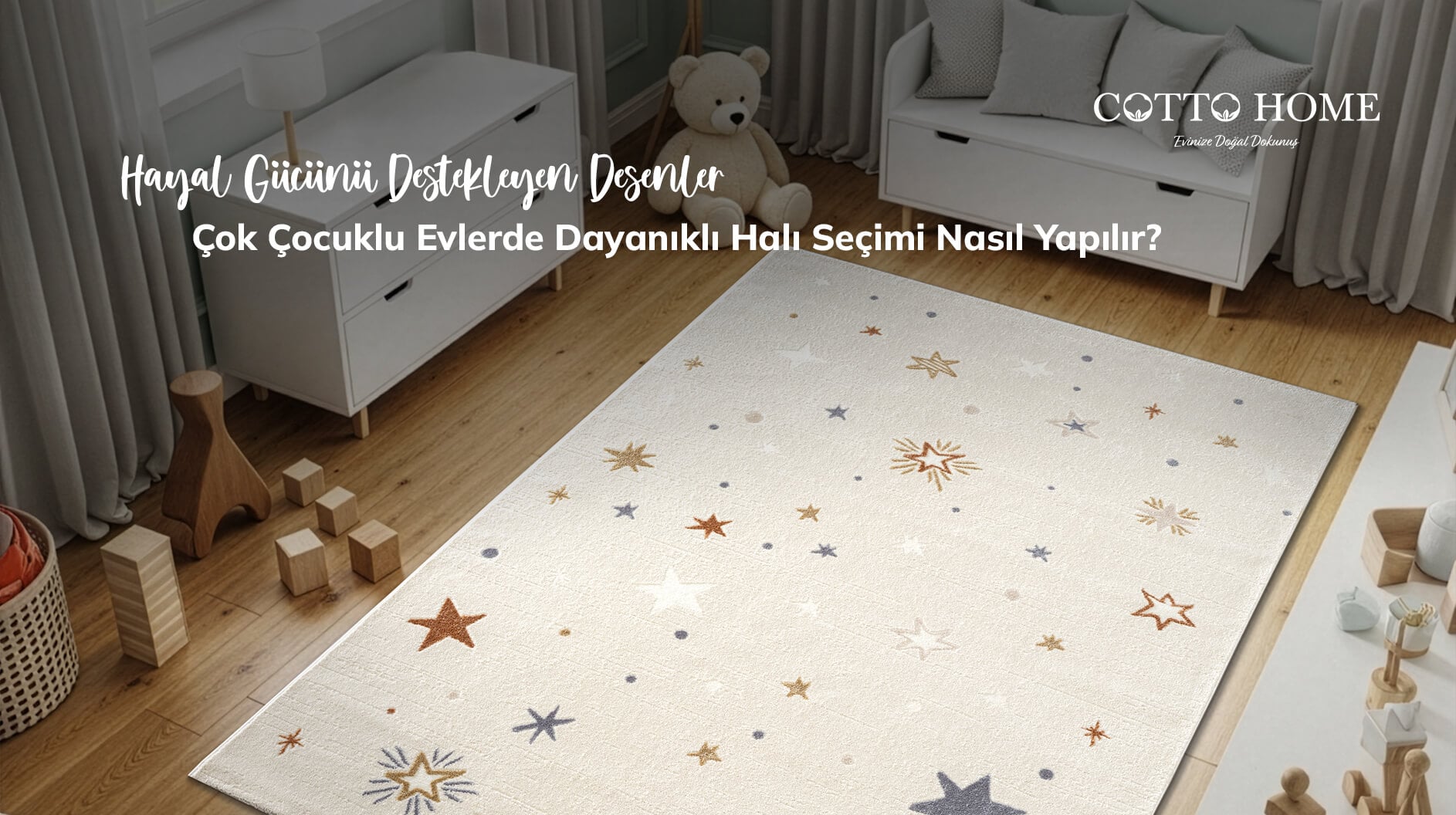 Çok çocuklu evler için uygun, dayanıklı ve yıkanabilir halı modeli