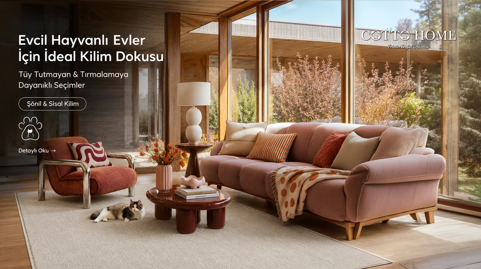 Evcil hayvanlı evde kısa havlı yıkanabilir kilim kullanımı