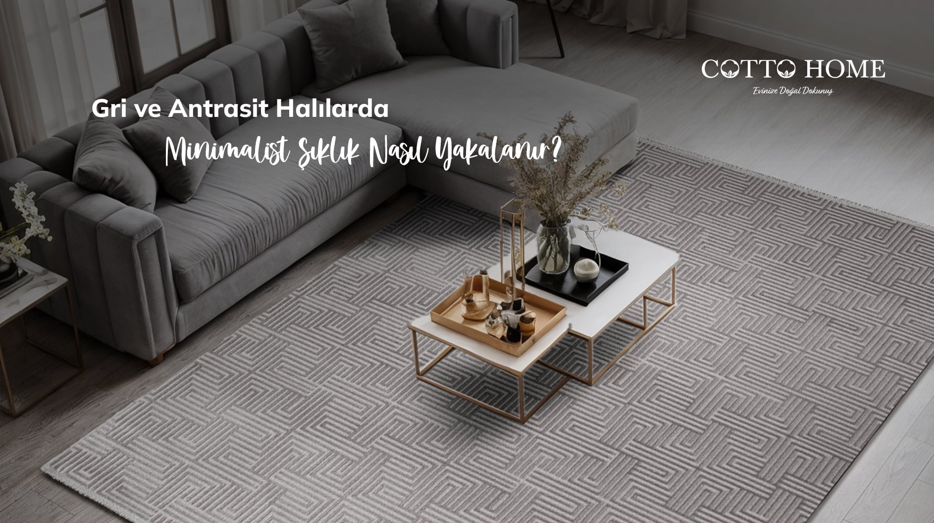 Minimalist dekorasyonla uyumlu yıkanabilir antrasit gri halı modeli