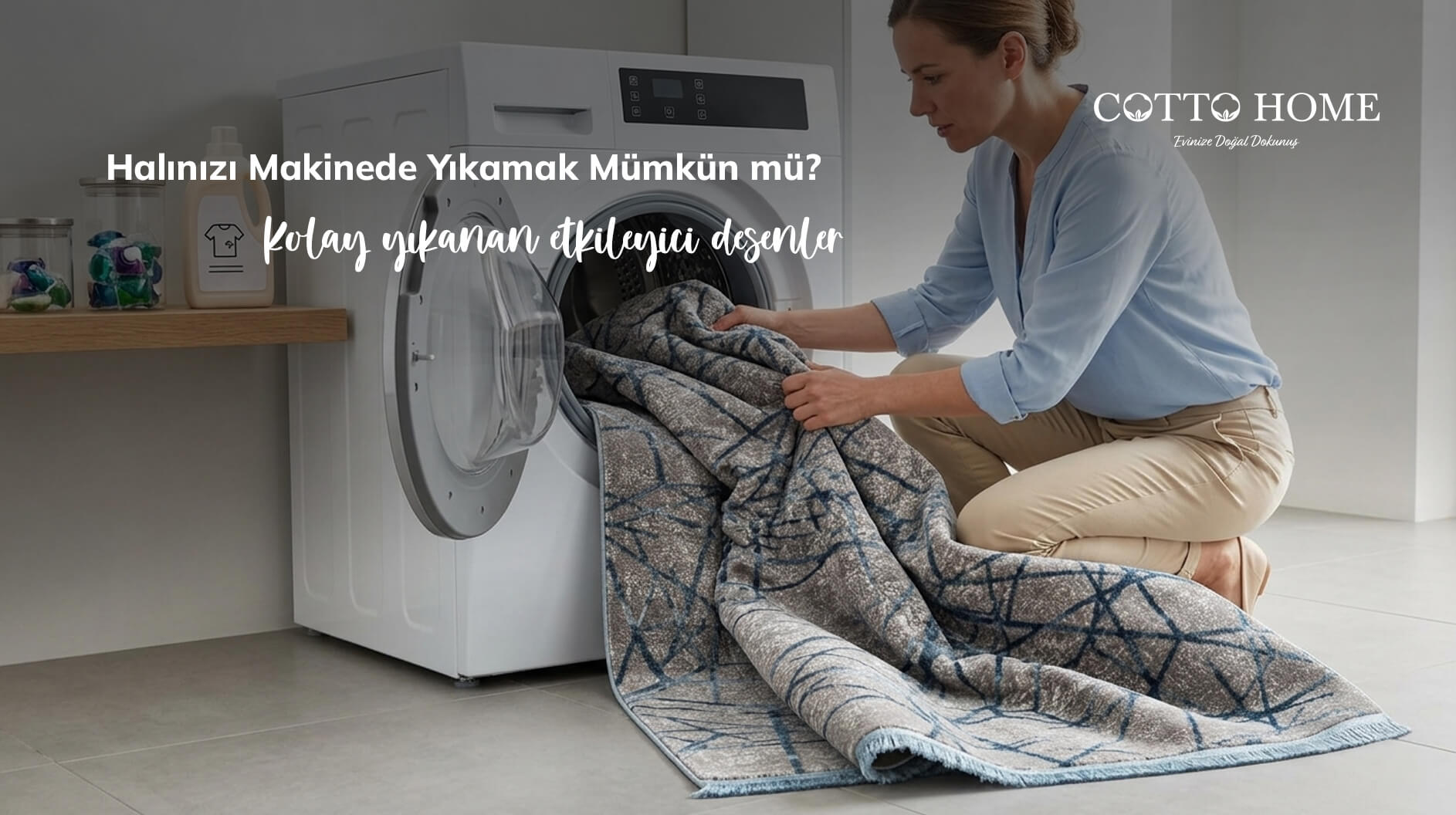 Makinede yıkanabilir pamuk tabanlı halının yıkama öncesi görünümü