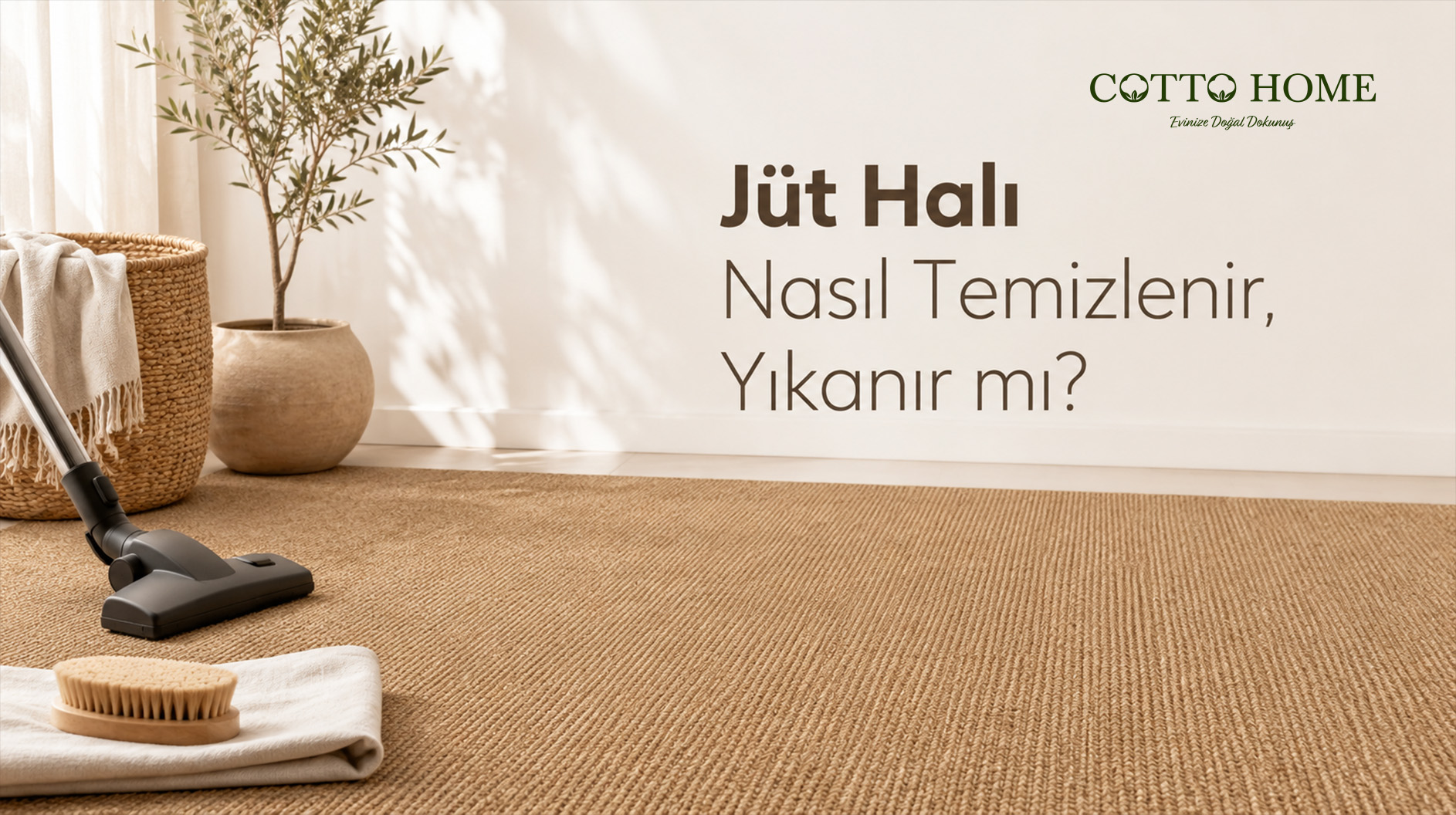 Jüt halı nasıl temizlenir sorusunu yanıtlayan, hasır dokunun üzerinde kuru bez kullanımının yakın görünümü.
