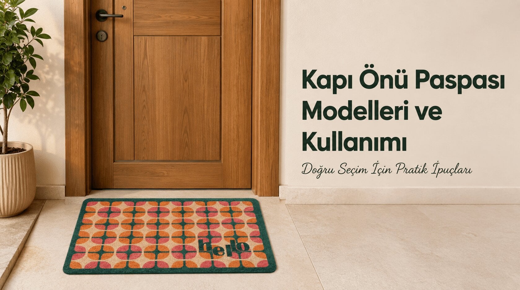 Evin girişinde konforlu ve sıcak bir karşılama sunan estetik dekoratif paspas tasarımı.