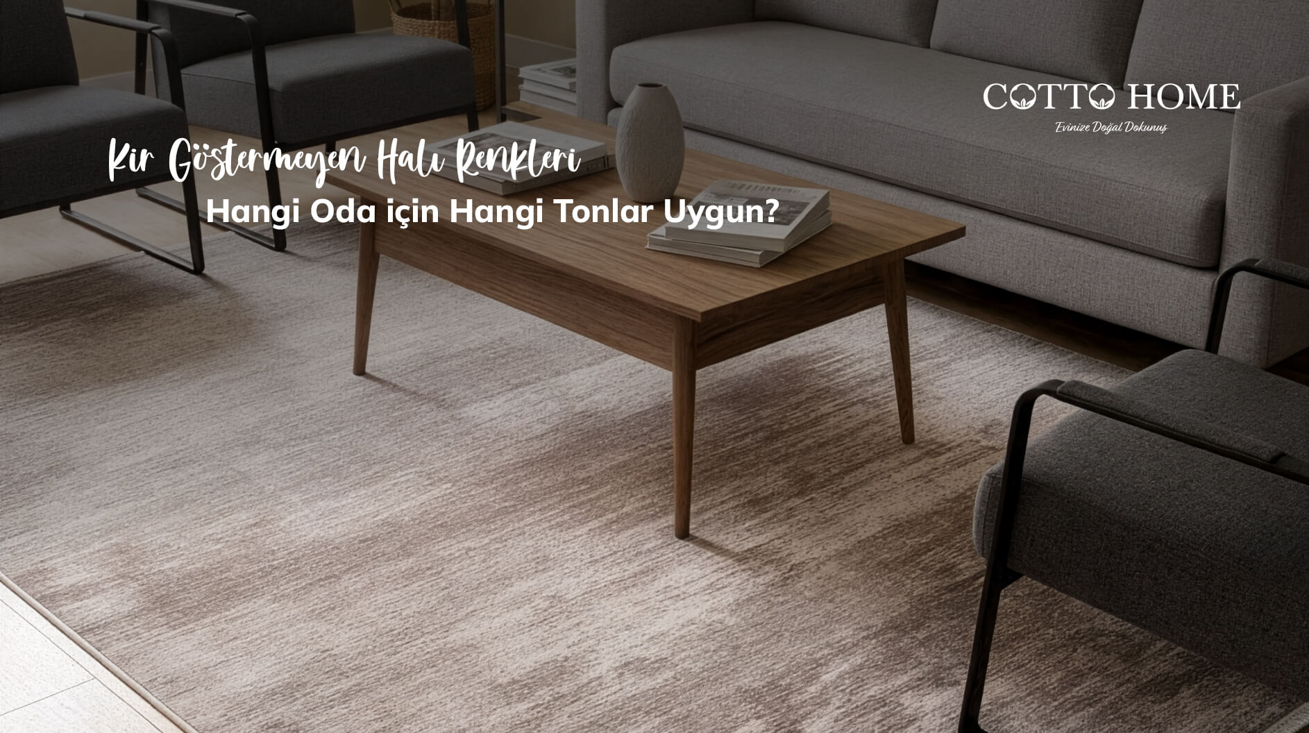 Mutfak ve salon kullanımına uygun kir göstermeyen antrasit gri halı modeli.