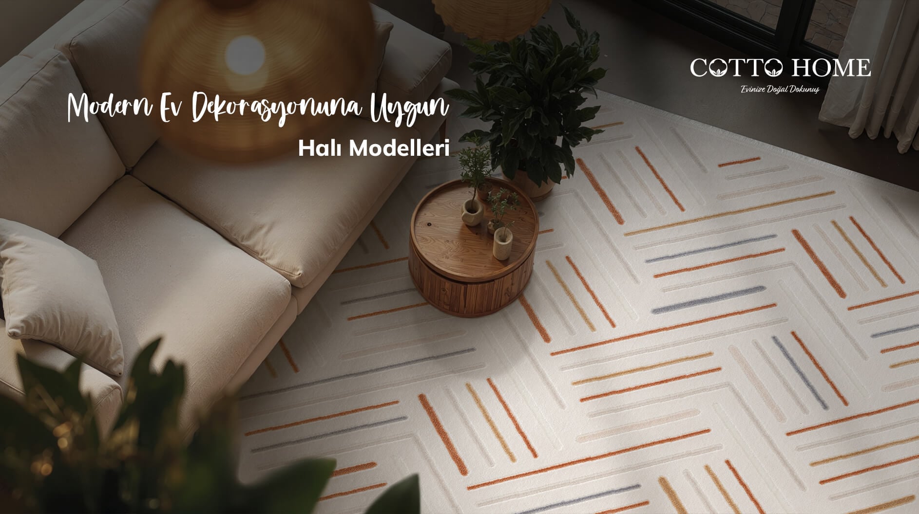 Modern mobilyalarla dekore edilmiş aydınlık bir yaşam alanında doğru ölçülendirilmiş salon halıları yerleşimi.