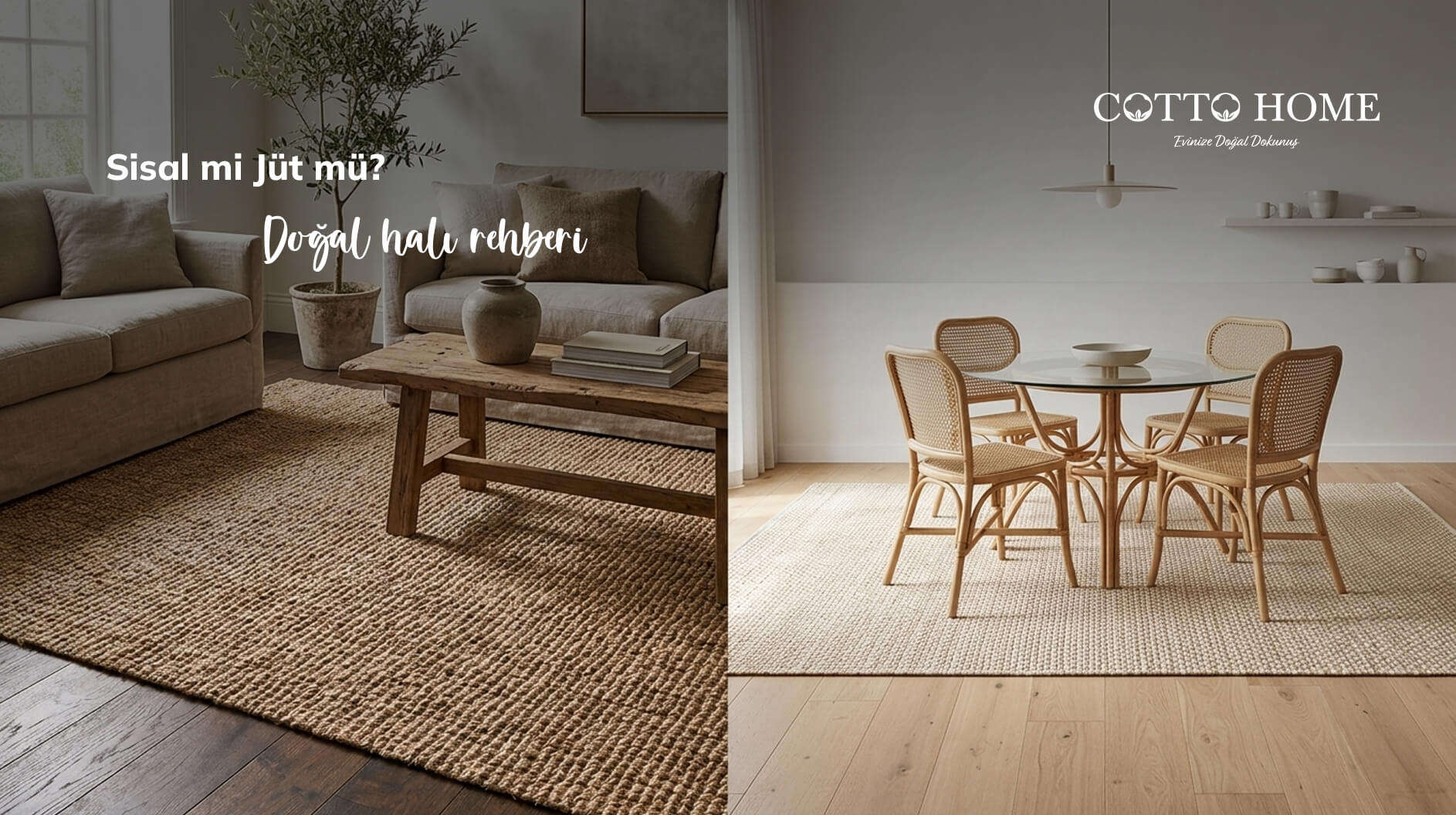 Doğal sisal halı ve jüt halı dokularının yan yana karşılaştırması