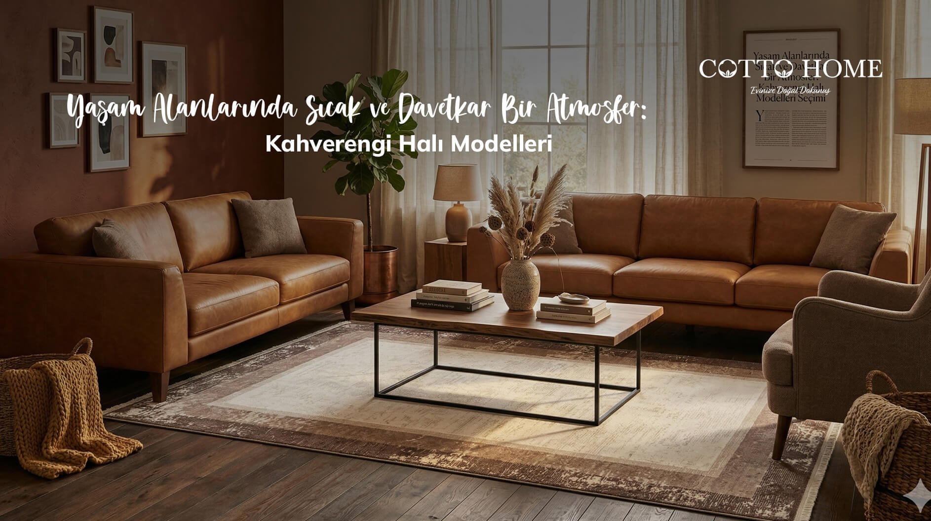 Cotto Home koleksiyonundan nitelikli ve yumuşak dokulu kahverengi halı modeli.