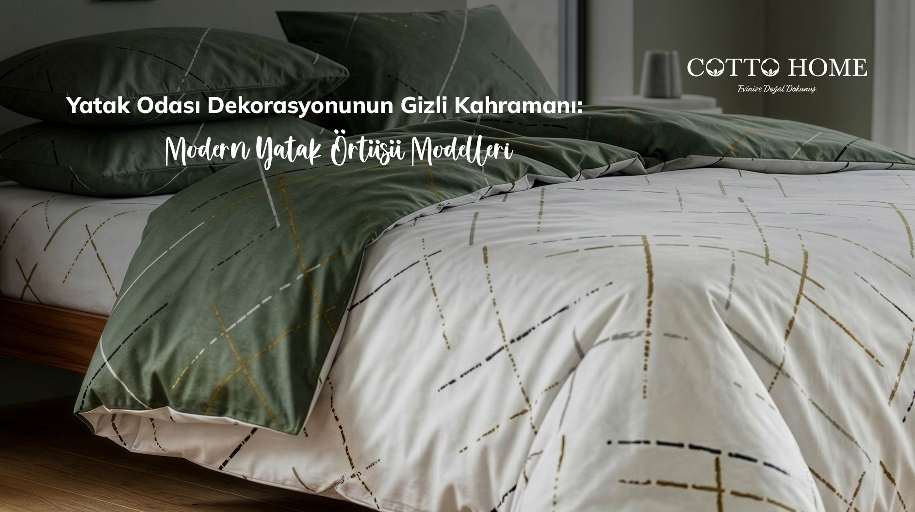 Modern yatak odası dekorasyonuna uygun şık çift kişilik yatak örtüsü tasarımı