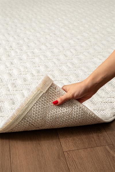 Lumos CT018A Beyaz Halı Sisal Bukle Dekoratif Kabartmalı Halı Tozsuz Salon Mutfak Halısı Koridor
