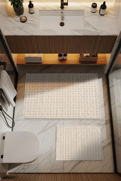 Sakura Sk009a Doğal Pamuk 2'li Banyo Paspas Seti 60x100 60x50cm Kaymaz Taban Makinada Yıkanabilir