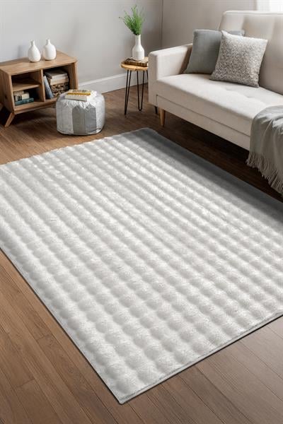 Bubble Beyaz Yıkanabilir Kaymaz Taban Bambu Yumuşak Dokulu Peluş Halı